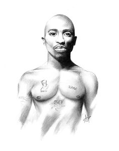 a drawing of a man with tattoos on his chest