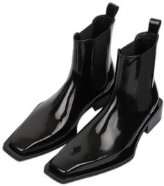 Formal Fitted Chelsea Boots With Square Toe, Fitted Formal Chelsea Boots With Square Toe, Modern Pointed Toe Chelsea Boots For Winter, Formal Patent Leather Chelsea Ankle Boots, Fall Patent Leather Chelsea Ankle Boots, Modern Black Chelsea Boots For Formal Occasions, Sleek Black Chelsea Boots For Business, Elegant Black Square Toe Chelsea Boots, Elegant Black Chelsea Boots With Square Toe