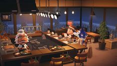 an animated restaurant scene with two chefs preparing food