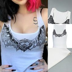 This is a Punk Gothic Sleeveless Tank Top with a plunging neckline, which will look very hot at a club or party. It's made of high-quality material, which makes it durable and comfortable to wear. You can wear this crop top as a casual everyday top with shorts, jeans, or skirts. And our Sexy NightClub Corset For Women is perfect for a night out with your friends. It features in sexy, black fabric and an alluring cut-out design with the finest material to ensure a tight hold. Please check out our Gothic Punk Fashion, Top With Shorts, White Vest, A Punk, Black Corset, Vest White, Shorts Jeans, Casual Everyday, Sleeveless Tank Top