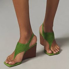 Style: sandal heelsColor: greenHeel Height: 8 cmHeel Type: wedge heelToe: square toePlatform: without platformGender: femaleOccasion:: work/ formal event/ date/ anniversary/ music festival/ school/ going out/ hanging out/ traveling/ honeymoon/ red carpet/ party/ ball/ big day/ wedding/ night club/ engagement Green Wedges, Red Carpet Party, Heels Vintage, Work Formal, Square Toe Heels, Vintage Suede, Slingback Shoes, Wedding Night, Thong Sandals