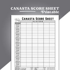 a printable canast score sheet with the words canast score and numbers on it