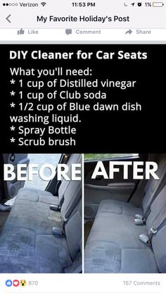 two pictures showing how to clean car seats