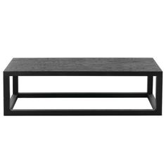 a black coffee table sitting on top of a white floor