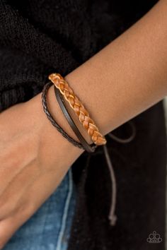 Urban Bracelet Desert Drive Brown ✨ Urban Bracelet Sliding Knot Closure, Adjustable Sliding Knot, Brown Leather Bracelet, Rugged Look, Sliding Knot, Paparazzi Accessories, Paparazzi Jewelry, Braided Leather, Leather Band