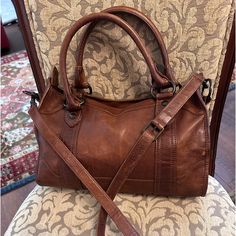 Melissa Zip Satchel By Frye. Excellent Condition! Not My Style. Zip Closure, Genuine Leather Two Inside Pockets One Back Wall Zip Pocket. Double Top Handles 6.5 Inch Drop, With Shoulder Strap. Self Color, Stitch, Trim Brown Satchel With Zipper Closure, Cheap Brown Satchel With Silver-tone Hardware, Brown Bag With Zipper Pocket And Double Handle, Frye Handbags, Brown Crossbody Bag With Silver-tone Hardware, Inside Pocket, Zip Pockets, Satchel, Shoulder Strap