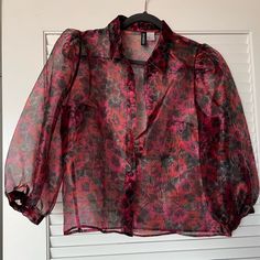 Black And Pink Floral Sheer Button Down Blouse. Never Worn. Chic H&m Shirt With Button Closure, H&m Button-up Blouse With Button Closure, Chic Floral Print Blouse By H&m, Chic H&m Blouse With Floral Print, Chic Pink Blouse With Buttons, Trendy Pink Blouse With Button Closure, Pink Shirt For Spring Night Out, Trendy Button-up Blouse By H&m, Pink Shirt For Night Out In Spring