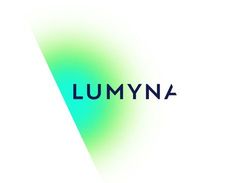 the word lumyna is written in black and blue on a white background with an abstract