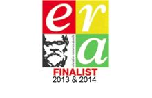 the logo for era awards is shown in red, yellow and green colors on a white background