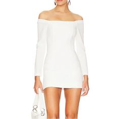 New With Tags Xxs White Fitted Off-shoulder Mini Dress, Chic Off-shoulder Fitted Mini Dress, Off-shoulder Fitted Mini Dress For Formal Occasions, Fitted Off-shoulder Mini Dress For Formal Occasions, Fitted Off-shoulder Mini Dress For Formal Events, Spring Off-shoulder Fitted Bodycon Dress, Fitted Off-shoulder Mini Dress For Spring, Chic Fitted Mini Dress For Brunch, Spring Formal Off-shoulder Bodycon Dress