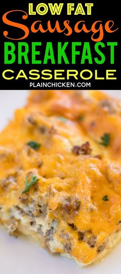 Low Fat Sausage Breakfast Casserole - nobody will ever know this is low-fat! Tastes AMAZING!!! Great make ahead breakfast casserole. Turkey sausage, low-fat cheese, egg beaters, egg, milk and wheat bread. Easy swaps that lower the fat but keep all the flavor. SO good!! #lowfat #breakfast #casserole Low Fat Breakfast Casserole, Cheesy Snacks, Low Fat Breakfast, Sausage Breakfast Casserole, Low Fat Diet Plan, Make Ahead Breakfast Casserole, Easy Swaps