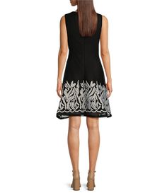 DKNY Sleeveless Embroidered Mesh Boarder Fit and Flare Dress | Dillard's Fitted Sleeveless Embroidered Dress For Evening, Fitted A-line Embroidered Dress For Evening, Elegant Fitted Sleeveless Embroidered Dress, Embellished Sleeveless Embroidered Dress, Embroidered Embellished Sleeveless Dress, Fitted Knee-length Dress With Cutwork Hem, Fitted Sleeveless Embroidered Dress, Fitted Sleeveless Dress With Embroidered Hem, Sleeveless Fitted Embroidered Dress For Formal Occasions