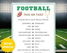 a football game is shown with the words,'football this or that choose with your would