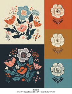 four different flowers are shown with the same color scheme