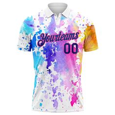 Custom White Royal-Pink 3D Pattern Design Watercolor Performance Golf Polo Shirt White Team Spirit Polo Shirt For Team Events, Sublimation Print Polo Shirt For Sports Events, White Sporty Polo Shirt With Sublimation Print, White Team Spirit Polo Shirt, White Short Sleeve Polo Shirt For Team Events, Sporty White Polo Shirt For Team Events, Casual White Polo Shirt For Team Events, White Golf Polo Shirt With Team Name, White Polo Shirt With Sublimation Print For Team Events