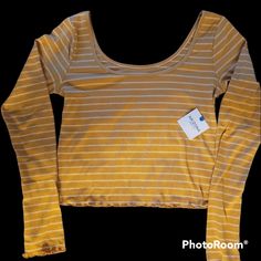 Yellow Mustard Scoop Neck Crop Top! Brand New Casual Scoop Neck Tops For Fall, Basic Yellow Fall Tops, Basic Yellow Tops For Fall, Fitted Striped Top With Scoop Neck, Casual Stretch Scoop Neck Top, Striped Stretch Crop Top, Fitted Yellow Scoop Neck Top, Trendy Scoop Neck Tops For Spring, Striped Scoop Neck Top For Summer