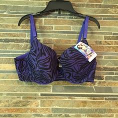 Purple Black Zebra Print Clasp Closure Bra -Size 34b -Lightly Padded - Purple Underwire Bra With Medium Bust Support, Purple Seamless Underwire Bra, Purple Stretch Bra With Medium Bust Support, Stretch Purple Bra With Medium Bust Support, Purple Underwire Bra Partially Lined, Fitted Purple Bra Partially Lined, Purple Partially Lined Underwire Bra, Fitted Partially Lined Purple Bra, Fitted Purple Bra With Padded Cups