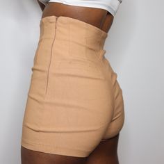 Selling Beige/Tan High Waisted Shorts With Fake Pockets And A Body Con Fit Features A Side Zipper, Fake Pockets For Design And Stretchy Material Size S: W 11" R 11" (Nwt) No Damage Or Flaws Grab These Super High Waisted Shorts In Nude Today Beige Fitted Shorts For The Beach, Fitted Beige Shorts For Beach, Fitted Beige Shorts For The Beach, Beige Bottoms With Built-in Shorts For Day Out, Fitted Bottoms With Built-in Shorts For Vacation, Khaki Short Length Vacation Bottoms, Beige High-waisted Stretch Shorts, Fitted Brown Bottoms With Short Inseam, Fitted Beige Summer Shorts