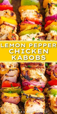 lemon pepper chicken kabobs on a grill