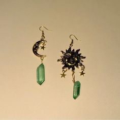 Boho Moon And Sun Green Crystal Drop Dangle Earrings In Gold Tone Hardware The Color Is More Like The First Picture New (Boutique Packaging) **Let Me Know If You Like To Bundle With Another Listing! **I Always Accept Reasonable Offers Cute Earrings Cute Jewelry Dainty Jewelry Summer Vacation Cute Outfits Trendy Jewelry Formal Jewelry Wedding Earrings Lovers Gift Holiday Gift Gift For Her Tags : Anthro Anthropologie Free People We The Free Zara Zara Jewelry Lili Pulitzer Kendra Scott 8 Other Reas Boutique Packaging, Purple Drop Earrings, Jewelry Formal, Fantasy Earrings, Clear Crystal Earrings, Boho Moon, Goth Earrings, Formal Jewelry, Space Jewelry