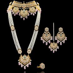 Indulge in the allure of this exquisite set and let contemporary grace redefine your fashion narrative! Radiate elegance and dangle in delight with our enchanting Areena Set – a mesmerizing blend of elegance and vibrancy meticulously crafted with sparkling zircons, complemented by the refreshing allure of mint green stones, and embellished with delicately dangling pink beads to elevate your style with the perfect harmony of sophistication and playfulness. The set includes a mala, necklace, a maa