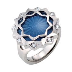 Victor Mayer Ring Chrysantheme, 18k RG/WG, vitreous enamel, 8 diamonds total 0.20 ct, G VS brilliant cut Reference: V1696/HB/00/00/105 Material: 750/- rose gold / white gold Vitreous enamel: light blue Diamonds: 8 diamonds total 0.20 ct, G VS brilliant cut Dimensions: Ø 21,5 mm Edition limited to: 50 pieces We offer this piece of jewellery in yellow, white and red gold as well as a large selection of other enamel colours. Each of our jewellery pieces has an individual limit number engraved insid Mens Diamond Jewelry, Gold Jewellry, Blue Diamonds, Vitreous Enamel, Rose Gold White, Domed Ring, White And Red, 00 00, White Rose Gold