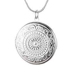 The perfect spot to keep your loved ones close. This classic round locket is finished in highly polished 925 Sterling Silver and is stamped in an intricate circular pattern. Will hold photos or small momentos, a classic gift idea! Includes a smooth, 18 inch snake chain. Chain: 18 inch sterling silver Plated(stamped) Material: 925 sterling silver plated Size: 3cm (Approximately 1.25 inches) Comes in a gift box (Original Price $34.95) White Gold Medallion Locket Necklace As Gift, Classic Nickel Free Locket Necklace For Gift, Classic Nickel-free Locket Necklace As Gift, Classic Nickel-free Locket Necklace Gift, Elegant Round Disc Medallion Necklace As Gift, Classic Medallion Necklace With Round Pendant For Gift, Classic Round Pendant Medallion Necklace Gift, Classic Medallion Necklace With Round Pendant, Elegant Round Medallion Necklace Gift