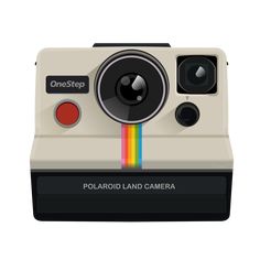 an old fashioned polaroid camera with the rainbow strip on it's front and side