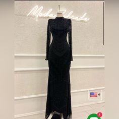 Moda Zehrada Couture Evening Gown. Size Us 4 Nwt!!! Never Worn! Beautiful Stunning Beaded Gown. Please See Details Below. There Is 2-3 Cm Stretching Margin. Product Front Length: 160 Cm Product Back Length: 180 Cm It Has A Back Zipper. It Is Lined. It Is A Turtleneck. It Is Flexible Fabric. The Embroideries Consist Of Sequins, Stones And Beads, They Are Not Pasted. There Are Tassel Details On The Skirt Part. The Upper Part Is Embroidered With Stones, Beads And Sequins. The Sleeves Are Transparen Black Couture Evening Dress For Party, Black Couture Party Evening Dress, Couture Black Evening Dress For Party, Luxury Full-length Evening Dress For Party, Luxury Full-length Evening Dress, Luxury Fitted Maxi Evening Dress, Fitted Long Sleeve Couture Gown, Couture Fitted Gown With Long Sleeves, Couture Fitted Gown For Cocktail