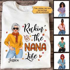 Rocking Mom Grandma Life Fall Season Personalized Shirt Easy 30 day return policy Grandma Shirts, Mom And Grandma, Personalized Clothes, Personalized Shirts, Silhouette Design, Shirts With Sayings, Carseat Cover, Cricut Projects, Fall Season