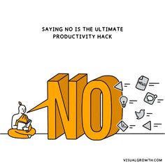 an orange and white sign that says saying no is the ultimate product