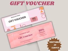 two pink gift vouchers with an orange ribbon