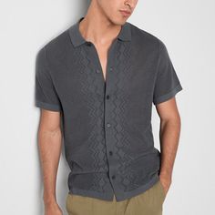 This Arizona Jean Co. men's sweater shirt combines the comfort of a sweater with the classic look of a button-down shirt. It's made from a cotton-blend with recycled fabric and features a regular-fit, a collar neck, and short sleeves. Wear it on its own or layered over a crew neck tank top.Closure Type: ButtonFit: Regular FitNeckline: Collar NeckSleeve Length: Short SleeveApparel Length: 28 Inches - BackFiber Content: 53% Cotton, 30% Recycled Polyester, 17% NylonCare: Machine WashCountry of Orig Casual Short Sleeve Sweater With Buttons, Casual Relaxed Fit Button-up Polo Sweater, Cotton Button-up Polo Sweater, Gray Button-up Business Casual Tops, Classic Gray Button-up Top, Button-up Cotton Polo Sweater With Buttons, Cotton Button-up Polo Sweater With Buttons, Gray Button-up Tops For Business Casual, Relaxed Fit Collared Sweater With Button Closure