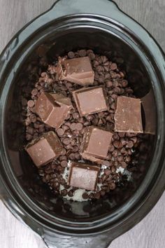 there are many pieces of chocolate in the crock pot