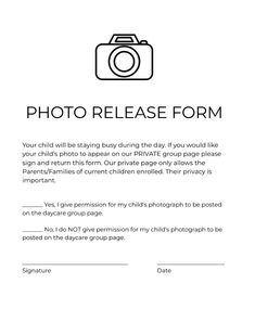 a photo release form is shown in black and white with the words,'please for this