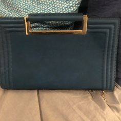 A Never Used, Tag (Not Attached) Melie Bianco Bag With A Gold Chain (Detachable)..No Flaws... Price Is Negotiable Blue Satchel Shoulder Bag For Party, Chic Blue Satchel Evening Bag, Chic Blue Satchel Box Bag, Blue Rectangular Satchel For Party, Trendy Blue Box Bag For Formal Occasions, Blue Rectangular Party Satchel, Blue Rectangular Clutch With Detachable Strap, Blue Clutch Bag With Top Carry Handle, Chic Blue Pouch Satchel