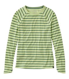 Stay cool and covered in a breathable, sun-blocking striped tee with tons of stretch for ease of movement. Designed to perform like activewear with an ultra-comfy look and feel for every day, this is one incredible tee for every adventure. Slightly Fitted: Softly shapes the body. Falls at hip. Raglan sleeves for comfort. 76% polyester, 19% TENCEL™ Lyocell, 5% elastane. Provides moisture-wicking, quick-dry performance with stretch for every move. UPF 50+ rated fabric blocks at least 97. 5% of UV Striped Athleisure Tops For Sports, Casual Striped Activewear For Sports, Spring Striped Sports Tops, Green Stretch Top For Outdoor Activities, Green Stretch Tops For Outdoor Activities, Striped Athleisure Tops, Spring Striped Athleisure Top, Striped Crew Neck Tops For Sports, Fabric Blocks