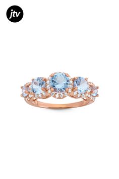 Aquamarine Simulant 14K Rose Gold Over Sterling Silver 5-Stone Ring 2.73ctw Stone Rings, Aquamarine, Rose Gold, Sterling Silver, Stone, Ring, Silver, Gold