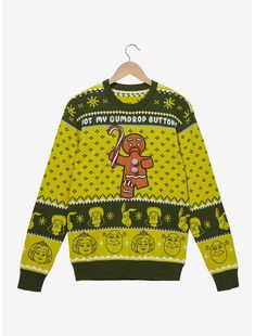 Shrek Gingy Holiday Sweater - BoxLunch Exclusive Gnomes Ugly Sweater, Funny Christmas Shorts, Griswald Christmas Sweater, Ugly Christmas Sweater Party Ugly Christmas Sweater, Best Ugly Christmas Sweater Gingerbread, Christmas Sweater Merch, The Office Ugly Christmas Sweater, Spongebob Christmas Sweater, Cousin Eddie Christmas Sweater