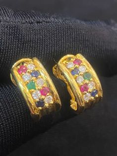 (eBay) Find many great new & used options and get the best deals for 0.80 Cts Round Brilliant Diamonds Sapphire Emerald Ruby Huggie Earrings 18K Gold at the best online prices at eBay! Free shipping for many products! Formal Multicolor Clip-on Earrings, Formal Multicolor Earrings, Multicolor Clip-on Earrings For Formal Occasions, Luxury Gold Hoop Earrings With Multi-stone, Luxury Gold Multi-stone Hoop Earrings, Elegant Multicolor Huggie Earrings, Gold Multi-stone Hoop Earrings As A Gift, Classic Yellow Gold Multi-stone Earrings, Huggie Earrings