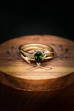 Unique Engagement Ring for Women Featuring Tourmaline - Staghead Designs Green Tourmaline Engagement Ring, Tourmaline Engagement Ring, Staghead Designs, Stacking Bands, Detailed Ring, Wedding Band Sets, Handcrafted Rings, Unisex Ring, Gold Engagement Ring