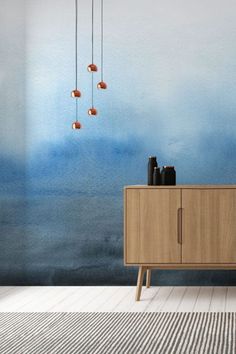 Watercolor Blue Wallpaper Mural Decoration Idea For Home Abstract Art Decor, Blue Abstract Art