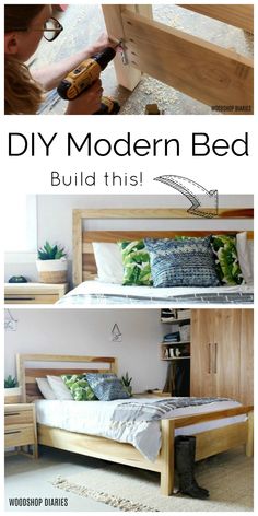 the diy modern bed is made with wood