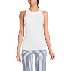 Chances are your most-loved wardrobe pieces are simple staples—always stylish versatile and comfortable. That's precisely what you'll find in this Women's 2x2 Rib Crew Neck Tank Top from Lands' End. Crafted from pure breathable cotton this classic tank features 1" self-bindings for a modern touch. The high neckline provides sun coverage and the sporty fit hugs without being tight. Reinforced shoulder seams ensure durability through washes making it a lasting favorite. Pair it with cut-off denim White Cotton Tank Top For Layering, Basic White Tank Top For Layering, Stretch Cotton Tank Top For Daywear, Cotton Tank Top For Daywear, Cotton Racerback Tank Top For Layering, Casual Stretch Tank Top For Daywear, Sporty White Top For Daywear, White Cotton Tank Top For Daywear, Rib Tank Top