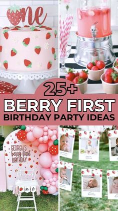 strawberry themed first birthday party with pink and red decorations