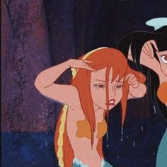 an animated image of two women in the rain, one holding her hair up to her head