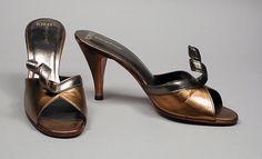 Pair of Woman's Mules. United States, circa 1965. Bonnie Smith; Kimel | LACMA Collections Vintage Mules, V Shoes, 1970s Shoes, 70s Shoes, Historical Shoes, Boots Shoe, California Los Angeles, Blue Suede Shoes