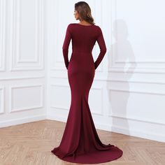 This Dress is fashionable for every occasion. the dress is made-to-order by professional tailors. You can choose from 50 colors, Regular sizes 2 to 16 and plus sizes 14w to 26W. Custom size is also available.. The product details: Color: Burgundy, Length: Long, Silhouette: Mermaid, Neckline: V-Neck, Primary Fabric: Polyester Prom Evening Dresses, Long Sleeve Bandage Dress, Red Long Sleeve Dress, Floor Length Prom Dresses, Long Sleeve Prom, Long Sleeve Dress Formal, Fishtail Dress, Mermaid Evening Dresses, Red Long Sleeve