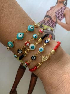 Multicolored Evil Eye Bracelet Size: 7” Long