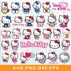 hello kitty stickers are on the side of a wooden wall with pink and white colors